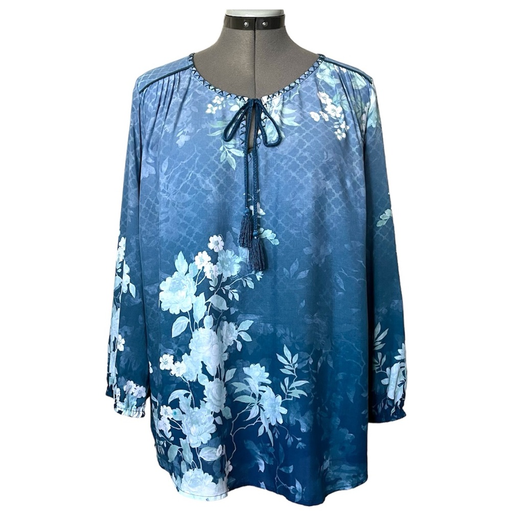 Mahila boho Modal printed tie-front tunic top XL